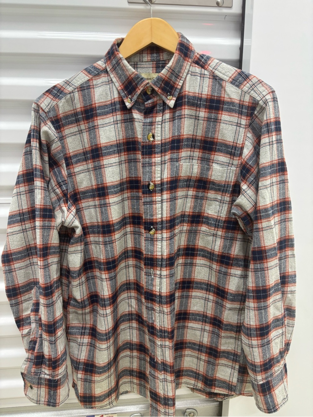 Men's Cream Plaid Button-Down Shirt with Navy & Orange Accents